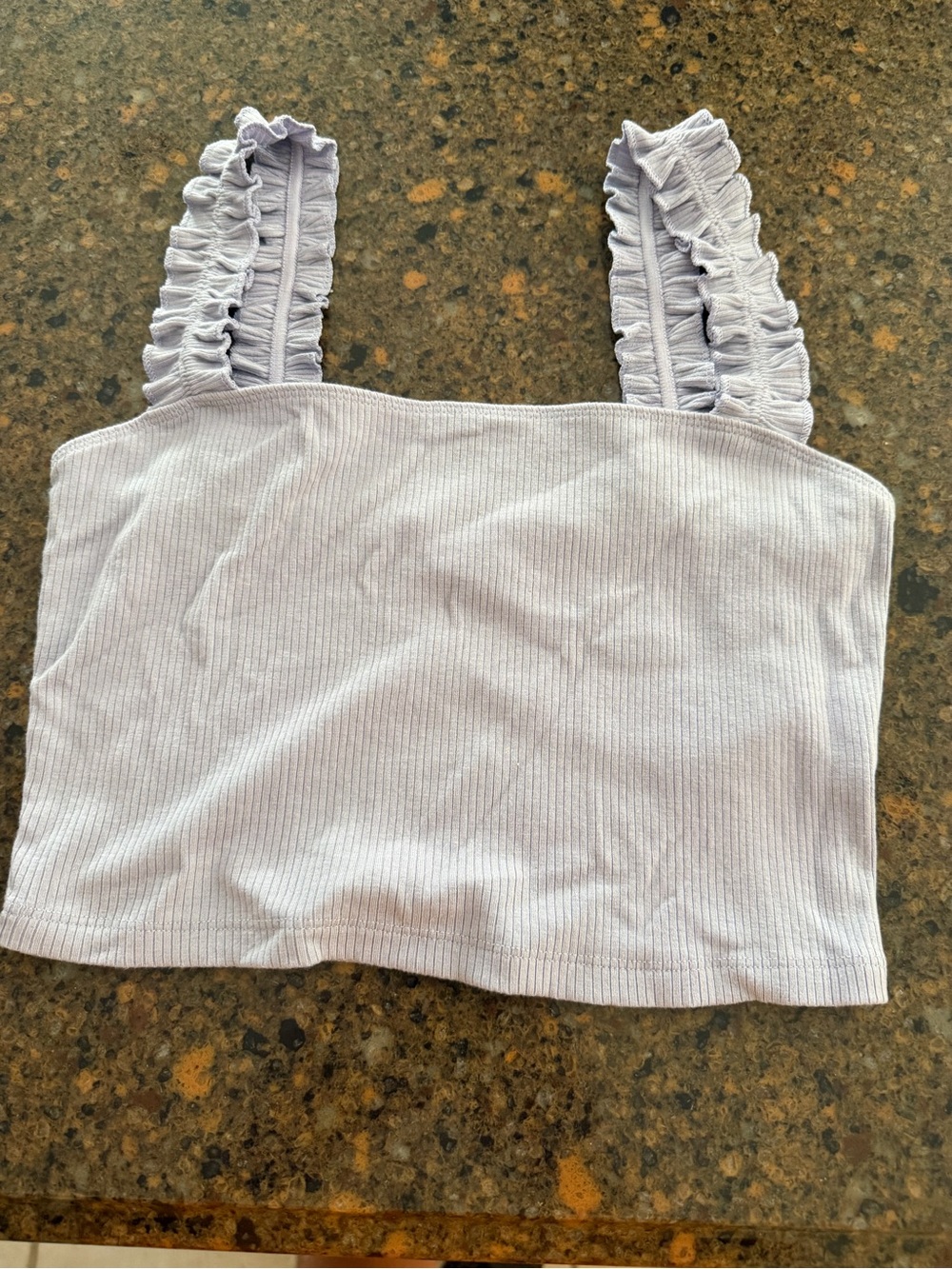 Sunday Best Lavender Ribbed Ruffle-Strap Crop Top